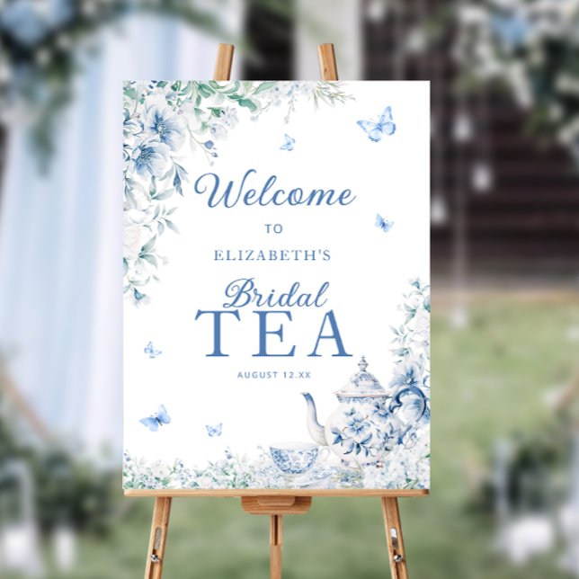 Blue and White Floral Welcome Bridal Tea Foam Board (Creator Uploaded)