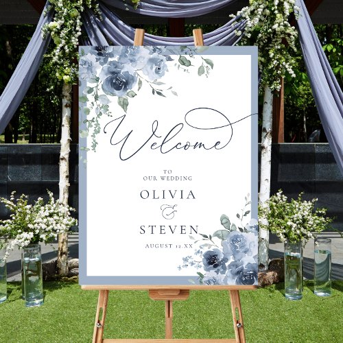 Blue and White Floral Welcome Foam Board