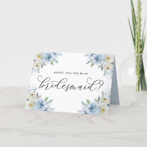 Blue and White Floral Will You Be My Bridesmaid Thank You Card