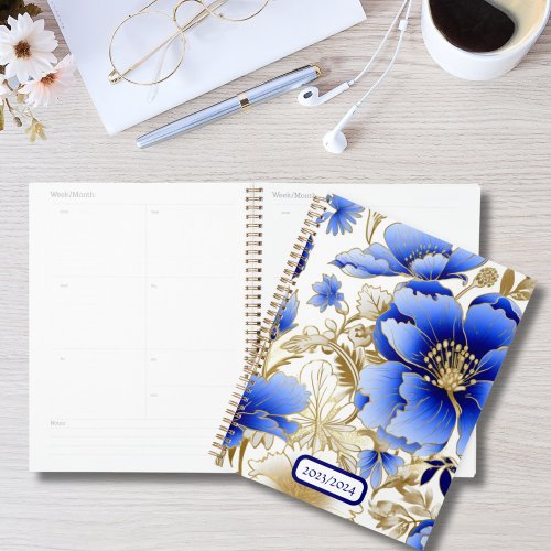 Blue and White Floral Yearly Planner