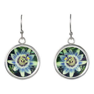 Blue and white flower earrings