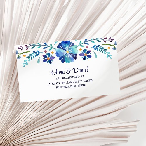 Blue and White Flower Fiesta Wedding Registry Enclosure Card