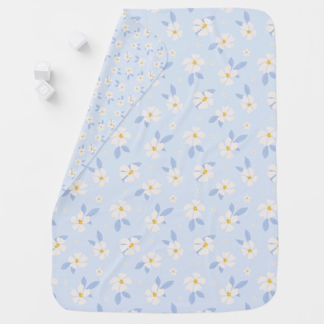 Blue and white flower pastel pattern  baby blanket (In Situ)