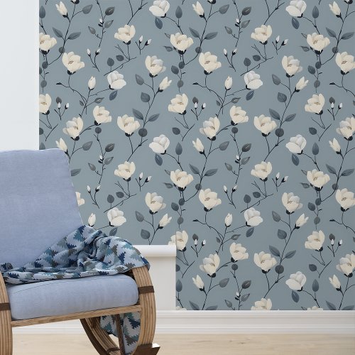 Blue and White Flower Pattern Wallpaper