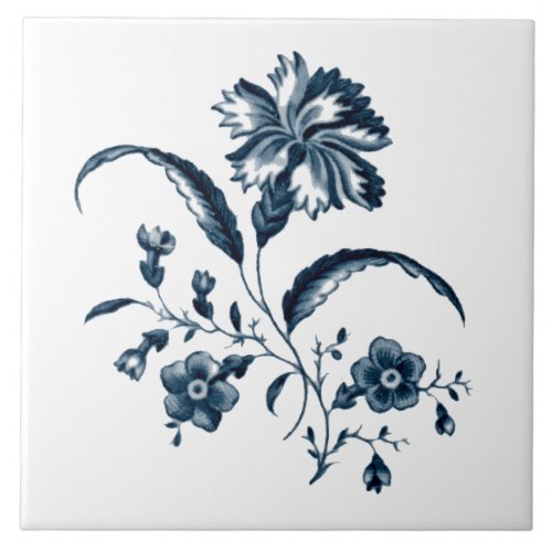 Blue and White Flower Print Ceramic Tile