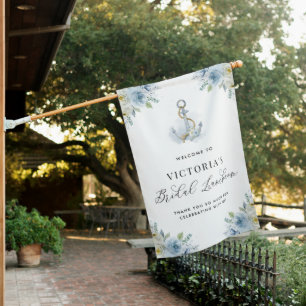 Blue and White Flowers Anchor Bridal Luncheon House Flag