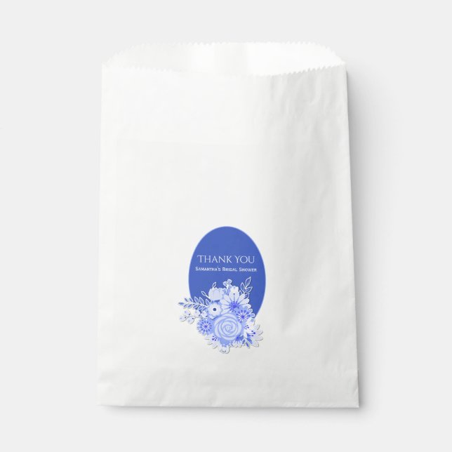 Blue and White Flowers Bridal Shower Favor Bag (Front)