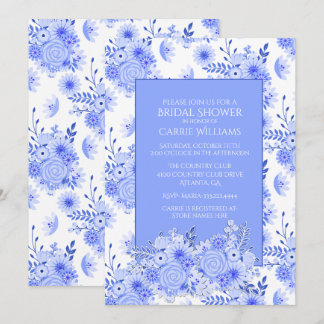 Blue and White Flowers Bridal Shower Invitation