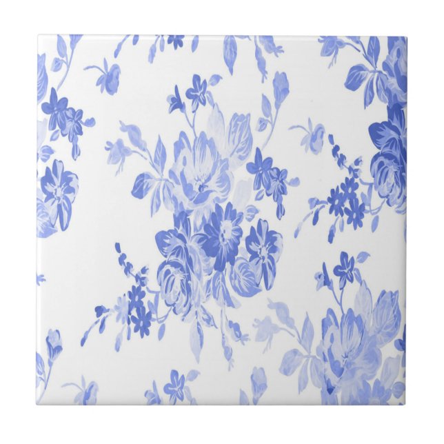 Blue and White Flowers Pattern Ceramic Tile (Front)