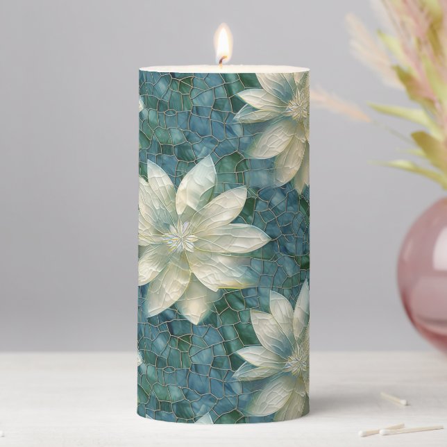 Blue and White Flowers Pillar Candle (In Situ)