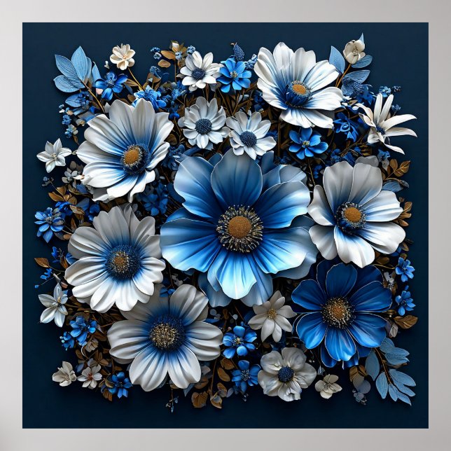 Blue and white flowers poster (Front)
