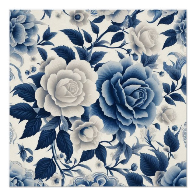 Blue and white flowers poster (Front)