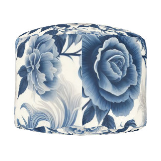 Blue and white flowers pouf