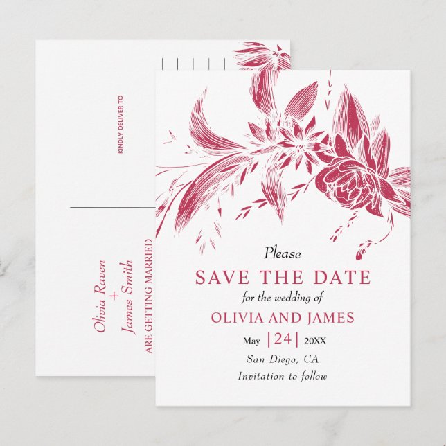 Blue and white flowers Save the Date Postcard (Front/Back)