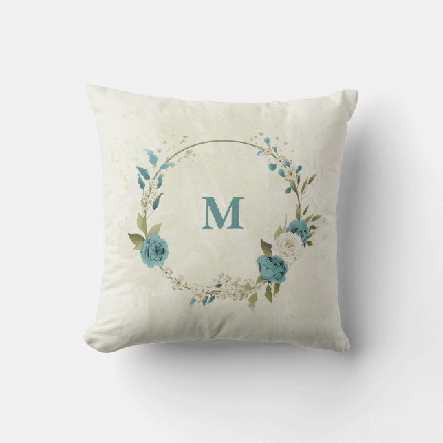 blue and white flowers throw pillow (Front)