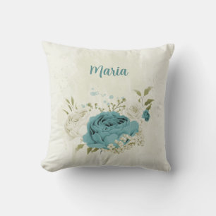 blue and white flowers throw pillow