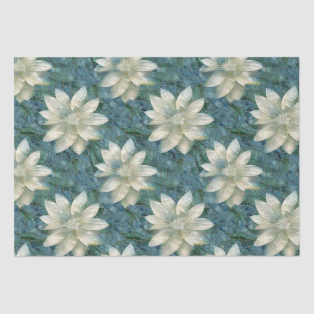 Blue and White Flowers Tissue Paper (Front)