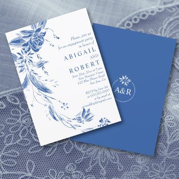 Blue And White Flowers Wedding Engagement Party Invitation by weddings_ at Zazzle