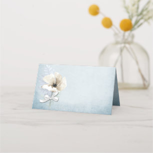 Blue and White Flowers Wedding Folded Place Card
