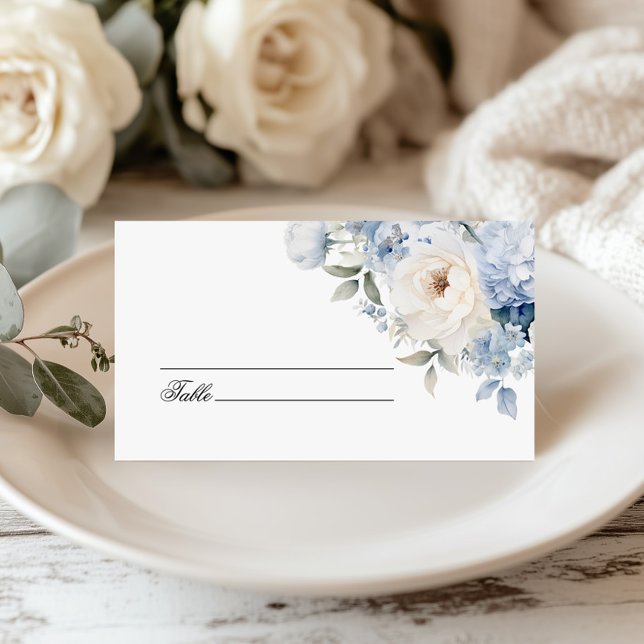 Blue and White Flowers Wedding Place Card (Creator Uploaded)