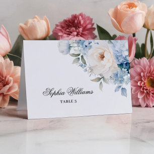 Blue and White Flowers Wedding Place Card