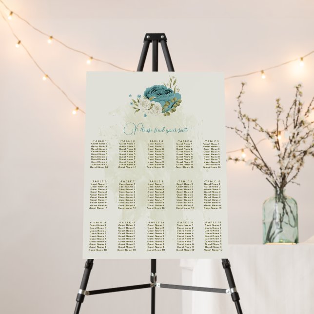 blue and white flowers wedding seating chart foam board (In Situ (Stand))