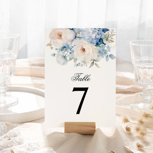 Blue and White Flowers Wedding Table numbers 7