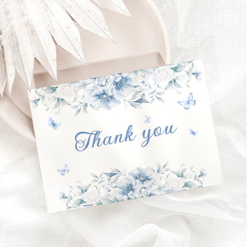 Blue and White Flowers Wedding Thank You Card