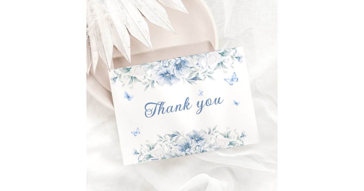 Blue and White Flowers Wedding Thank You Card | Zazzle