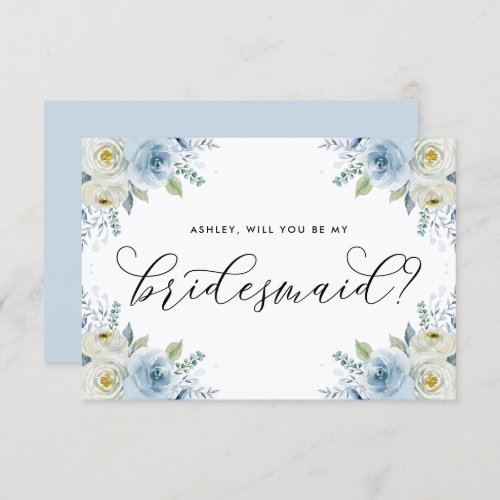 Blue and White Flowers Will You Be My Bridesmaid