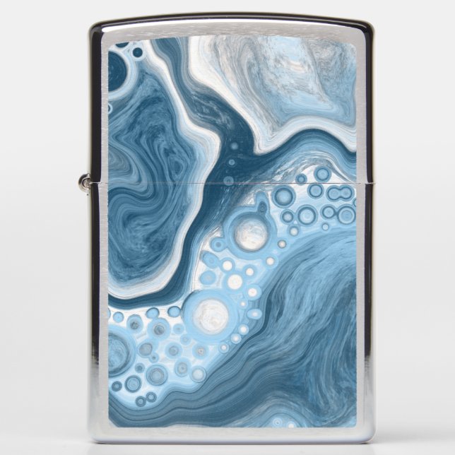 Blue and White Fluid Art    Zippo Lighter (Front)