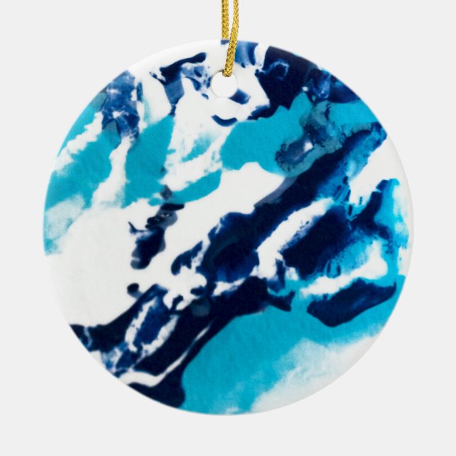 Blue and White Fluid Marble Ceramic Ornament (Front)