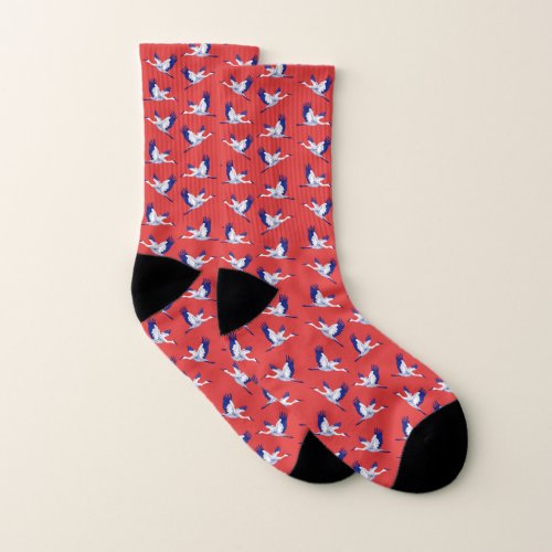 Blue and white flying cranes All_Over_Print Socks