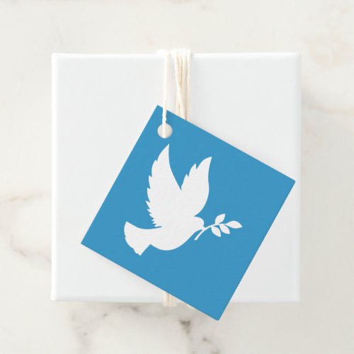 Blue and White Flying Peace Dove Olive Branch Favor Tags