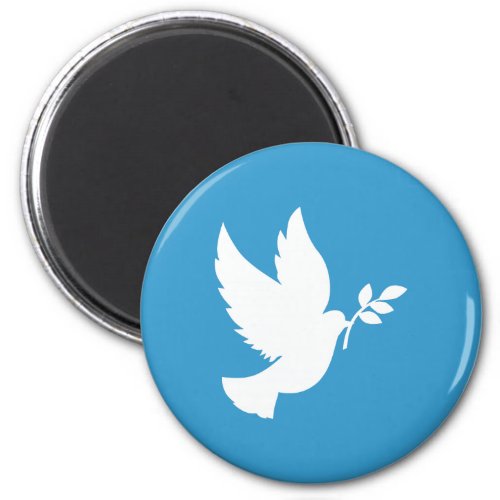 Blue and White Flying Peace Dove Olive Branch Magnet