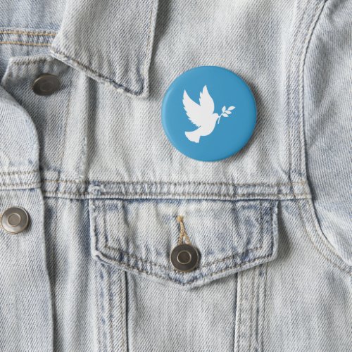 Blue and White Flying Peace Dove Olive Branch Pinback Button
