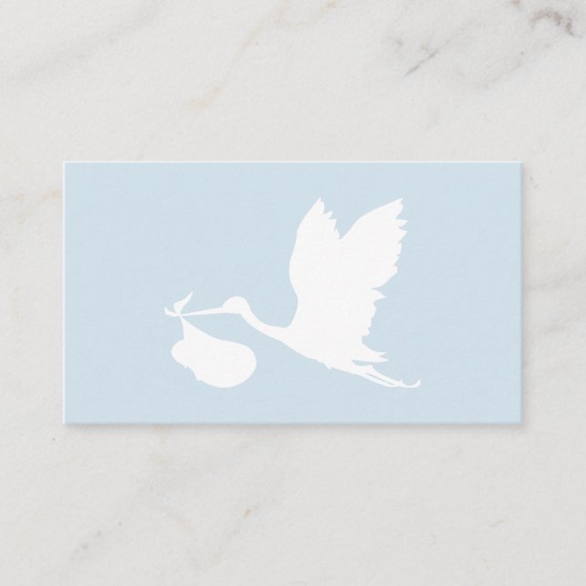 Blue and White Flying Stork Diaper Raffle Enclosure Card (Front)