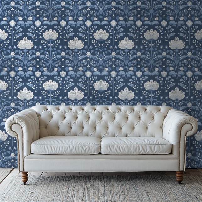 Blue and White Folk Art Pattern Wallpaper (Creator Uploaded)