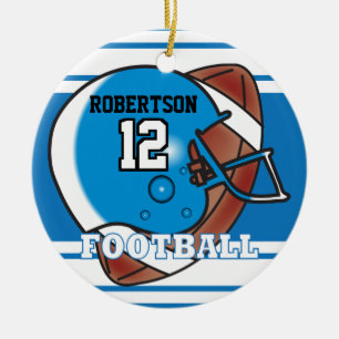Blue and White Football Ceramic Ornament