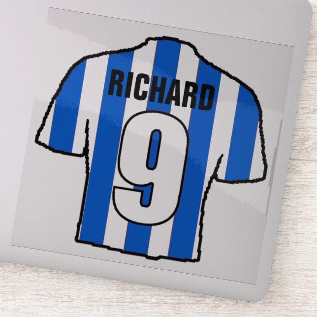 Blue and White Football Shirt to Personalise. Sticker (Detail)