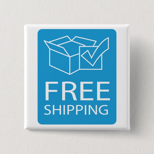 Blue and White Free Shipping Icon Button (Front)