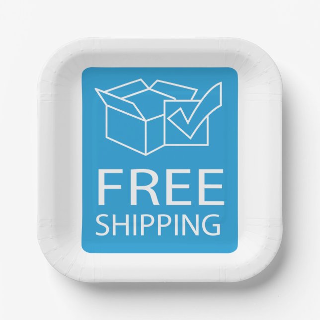Blue and White Free Shipping Icon Paper Plates (Front)