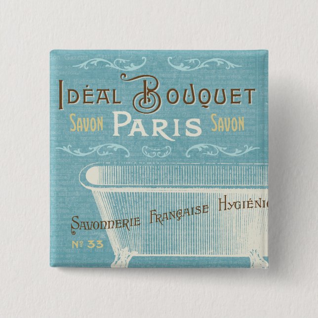 Blue and White French Bathtub Pinback Button (Front)