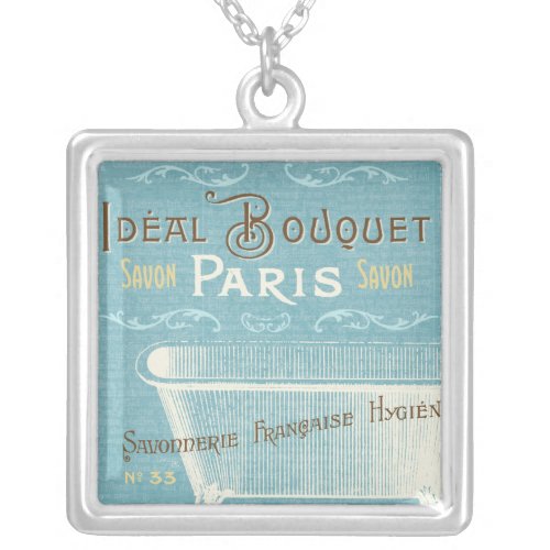 Blue and White French Bathtub Silver Plated Necklace