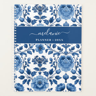 Blue and White French Cottage Damask Floral Planner