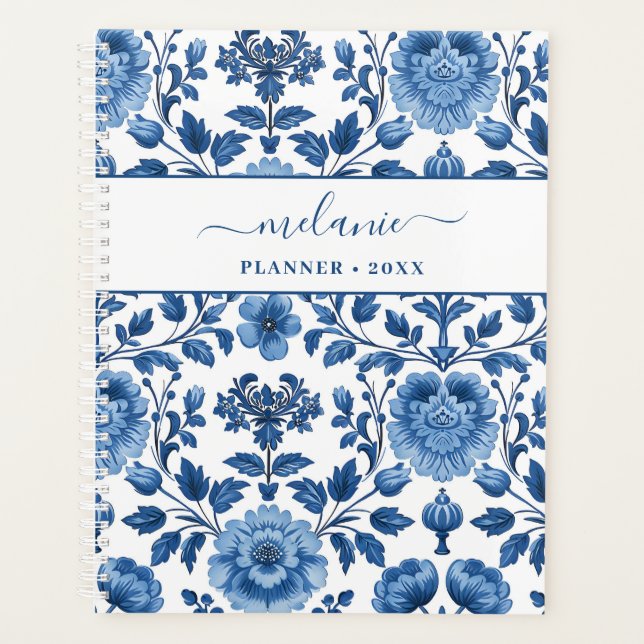 Blue and White French Cottage Floral Planner (Front)