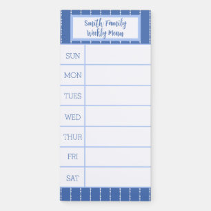 Blue and White French Pinstripe Weekly Menu Magnetic Notepad