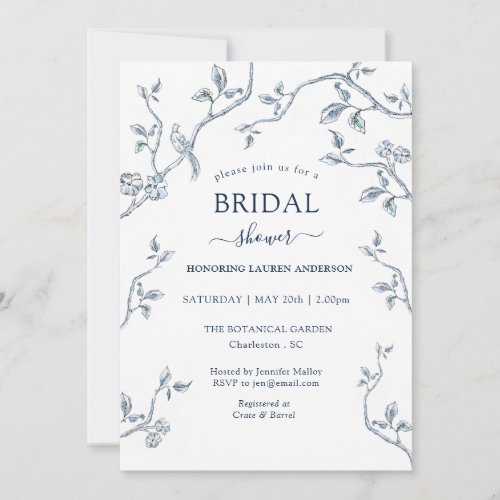 Blue and White French toile Bridal shower Invitation