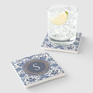 Blue and White French Toile Chinoiserie Stone Coaster