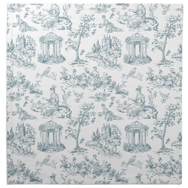 Blue and White French Toile Cloth Napkin (Front)